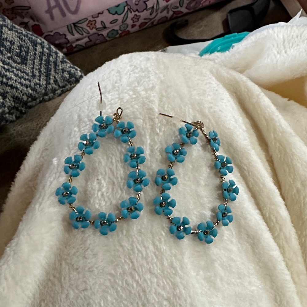 Blue Floral Hoop Earrings